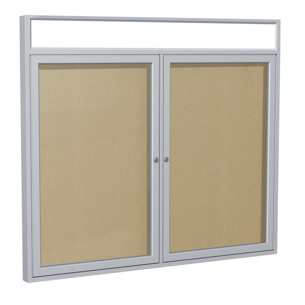 Enclosed Bulletin Board, 2 Door, Vinyl, Hdlnr Frame, 3 ft H x 5 ft W, Caramel